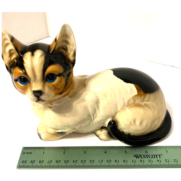 Vintage Harvey Knox Ceramic Calico Cat Blue Eyes Signed - Picture 13 of 15